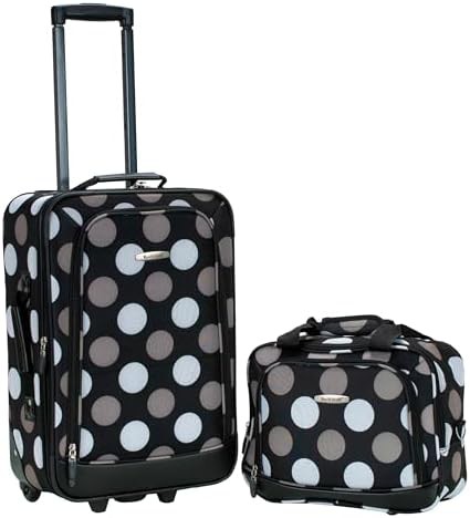 Black polka dot softside 2 piece luggage set