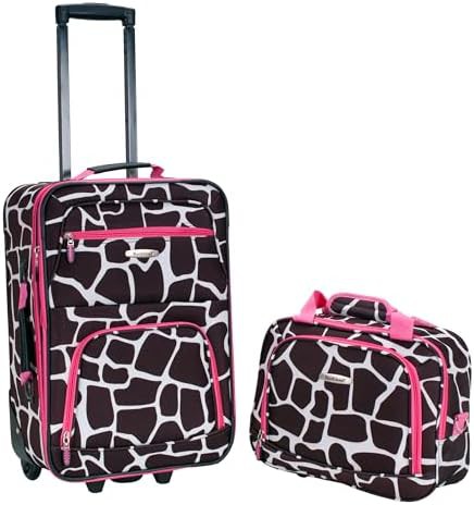 Pink giraffe print softside 2 piece set
