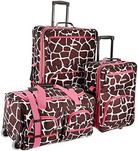 Pink giraffe softside 3 piece luggage set