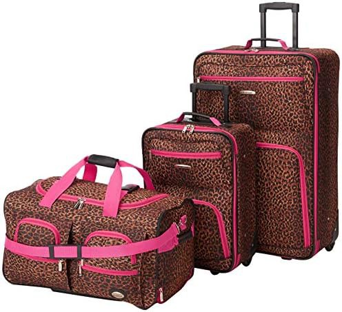 Pink leopard print softside 3 piece set