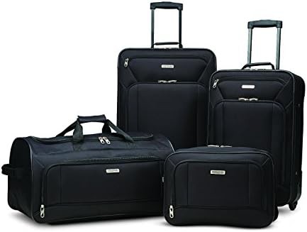 Black 4 piece softside upright luggage set