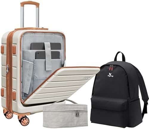 White brown hardside expandable 20 inch carry-on
