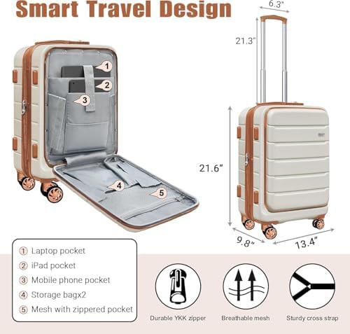 White brown hardside expandable 20 inch carry-on — photo 3