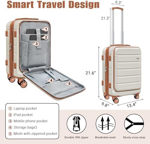 White brown hardside expandable 20 inch carry-on — photo 4