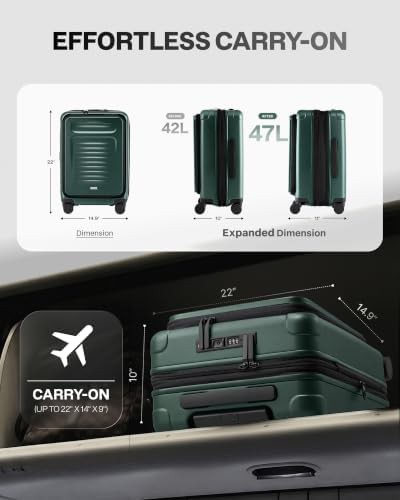 Green expandable 20 in carry on luggage — photo 3